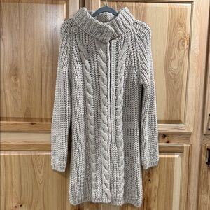 Anthropologie Elsamanda Cozy Cream Italian Chunky Cable Knit Zip Sweater Sz M